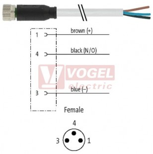 7000-08041-2200200 konektor M8/3-pin/zás/přímý - kabel ŠE PUR/PVC 3x0,25mm2 L=2,0m - volný konec
