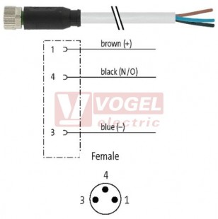 7000-08041-2201500 konektor M8/3-pin/zás/přímý - kabel ŠE PUR/PVC 3x0,25mm2 L=15,0m - volný konec