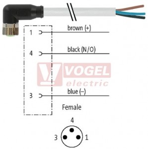 7000-08081-2300500 konektor M8/3-pin/zás/úhlový - kabel ŠE PUR 3x0,25mm2 L=5,0m - volný konec