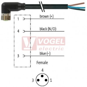 7000-08081-6200200 konektor M8/3-pin/zás/úhlový - kabel ČE PUR/PVC 3x0,25mm2 L=2,0m - volný konec