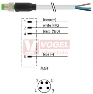 7000-08011-2110300 konektor M8/4-pin/vidl/přímý - kabel ŠE PVC 4x0,25mm2 L=3,0m - volný konec