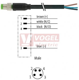 7000-08011-6110300 konektor M8/4-pin/vidl/přímý - kabel ČE PVC 4x0,25mm2 L=3,0m - volný konec