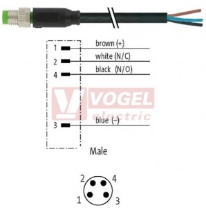 7000-08011-6110300 konektor M8/4-pin/vidl/přímý - kabel ČE PVC 4x0,25mm2 L=3,0m - volný konec