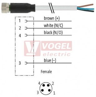 7000-08061-2210500 konektor M8/4-pin/zás/přímý - kabel ŠE PUR/PVC 4x0,25mm2 L=5,0m - volný konec