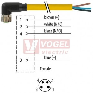 7000-08101-0211000 konektor M8/4-pin/zás/úhlový - kabel ŽL PUR/PVC 4x0,25mm2 L=10,0m - volný konec