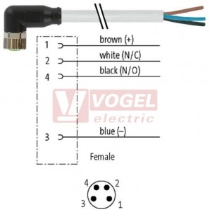 7000-08101-2110500 konektor M8/4-pin/zás/úhlový - kabel ŠE PVC 4x0,25mm2 L=5,0m - volný konec