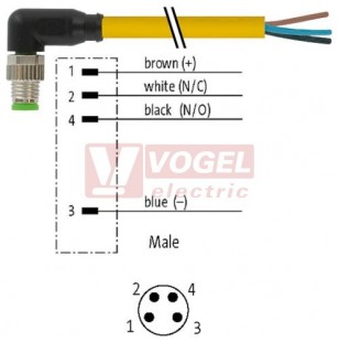 7000-08031-0511000 konektor M8/4-pin/vidl/úhlový - kabel ŽL PUR do svařovny 4x0,25mm2 L=10,0m - volný konec