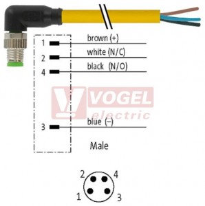 7000-08031-0511000 konektor M8/4-pin/vidl/úhlový - kabel ŽL PUR do svařovny 4x0,25mm2 L=10,0m - volný konec