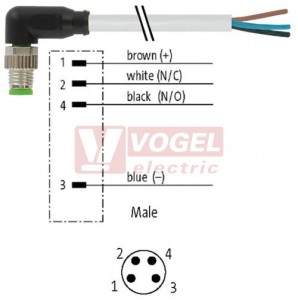 7000-08031-2110300 konektor M8/4-pin/vidl/úhlový - kabel ŠE PVC 4x0,25mm2 L=3,0m - volný konec
