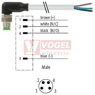 7000-08031-2510300 konektor M8/4-pin/vidl/úhlový - kabel ŠE PUR do svařovny 4x0,25mm2 L=3,0m - volný konec