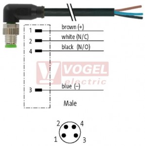 7000-08031-6110300 konektor M8/4-pin/vidl/úhlový - kabel ČE PVC 4x0,25mm2 L=3,0m - volný konec