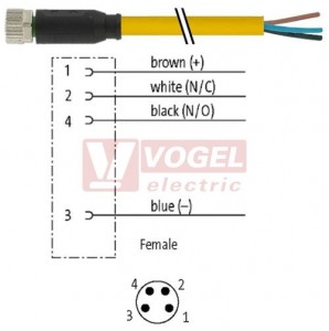 7000-08061-0110200 konektor M8/4-pin/zás/přímý - kabel ŽL PVC 4x0,25mm2 L=2,0m - volný konec
