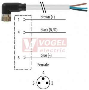 7000-08081-2100300 konektor M8/3-pin/zás/úhlový - kabel ŠE PVC 3x0,25mm2 L=3,0m - volný konec