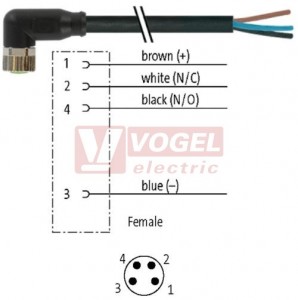 7000-08101-6210200 konektor M8/4-pin/zás/úhlový - kabel ČE PUR/PVC 4x0,25mm2 L=2,0m - volný konec