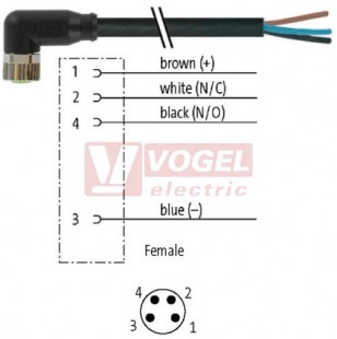 7000-08101-6340500 konektor M8/4-pin/zás/úhlový - kabel ČE PUR 4x0,34m2 L=5,0m - volný konec