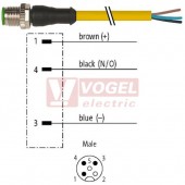 7000-12001-0230150 konektor M12/3-pin/vidl/přímý - kabel ŽL PUR/PVC 3x0,34mm2 L=1,5m - volný konec