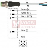 7000-12021-2240040 konektor M12/4-pin/vidl/přímý - kabel ŠE PUR/PVC 4x0,34mm2 L=0,4m - volný konec