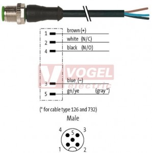 7000-12041-6350150 konektor M12/5-pin/vidl/přímý - kabel ČE PUR 5x0,34mm2 L=1,5m - volný konec