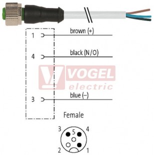 7000-12181-2230150 konektor M12/3-pin/zás/přímý - kabel ŠE PUR/PVC 3x0,34mm2 L=1,5m - volný konec