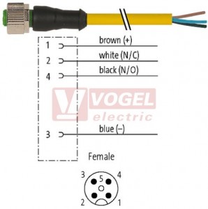 7000-12221-0541000 konektor M12/4-pin/zás/přímý - kabel ŽL PUR do svařovny 4x0,34mm2 L=10,0m - volný konec