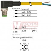 7000-12121-0250150 konektor M12/5-pin/vidl/úhlový - kabel ŽL PUR/PVC 5x0,34mm2 L=1,5m - volný konec