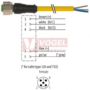 7000-12241-0151500 konektor M12/5-pin/zás/přímý - kabel ŽL PVC 5x0,34mm2 L=15,0m - volný konec