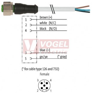 7000-12241-2151500 konektor M12/5-pin/zás/přímý - kabel ŠE PVC 5x0,34mm2 L=15,0m - volný konec