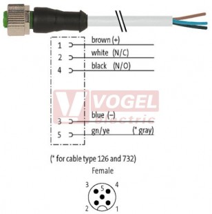 7000-12241-2251500 konektor M12/5-pin/zás/přímý - kabel ŠE PUR/PVC 5x0,34mm2 L=15,0m - volný konec
