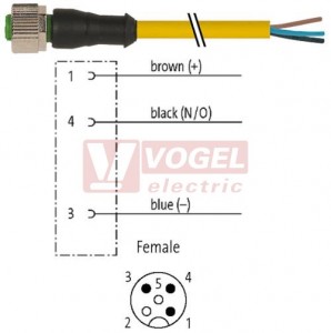 7000-12181-0130200 konektor M12/3-pin/zás/přímý - kabel ŽL PVC 3x0,34mm2 L=2,0m - volný konec
