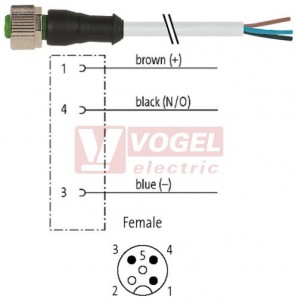 7000-12181-2130150 konektor M12/3-pin/zás/přímý - kabel ŠE PVC 3x0,34mm2 L=1,5m - volný konec