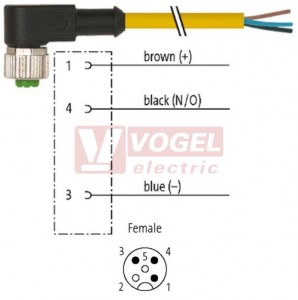 7000-12321-0131500 konektor M12/3-pin/zás/úhlový - kabel ŽL PVC 3x0,34mm2 L=15,0m - volný konec