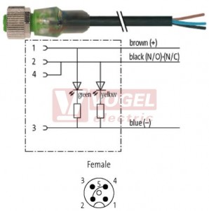 7000-12281-6130750 konektor M12/4-pin/2xLED/zás/přímý - kabel ČE PVC 4x0,34mm2 L=7,5m - volný konec