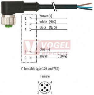 7000-12361-6250080 konektor M12/5-pin/zás/úhlový - kabel ČE PUR/PVC 5x0,34mm2 L=0,8m - volný konec