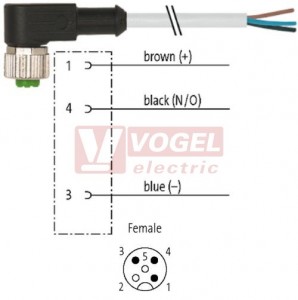 7000-12321-2331500 konektor M12/3-pin/zás/úhlový - kabel ŠE PUR do vlečného řetězu 3x0,34mm2 L=15,0m - volný konec