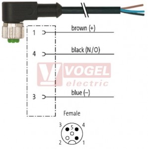 7000-12321-6131500 konektor M12/3-pin/zás/úhlový - kabel ČE PVC 3x0,34mm2 L=15,0m - volný konec