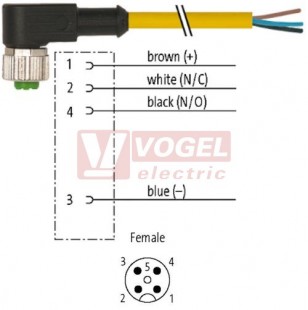 7000-12341-0141500 konektor M12/4-pin/zás/úhlový - kabel ŽL PVC 4x0,34mm2 L=15,0m - volný konec