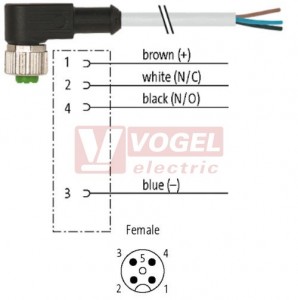 7000-12341-3242000 konektor M12/4-pin/zás/úhlový - kabel ŠE PVC 4x0,34mm2 L=20,0m - volný konec