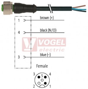 7000-12181-6330150 konektor M12/3-pin/zás/přímý - kabel ČE PUR do vlečného řetězu 3x0,34mm2 L=1,5m - volný konec