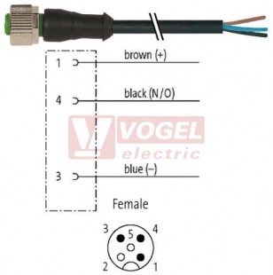 7000-12181-6331500 konektor M12/3-pin/zás/přímý - kabel ČE PUR do vlečného řetězu 3x0,34mm2 L=15,0m - volný konec