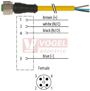 7000-12221-0141500 konektor M12/4-pin/zás/přímý - kabel ŽL PVC 4x0,34mm2 L=15,0m - volný konec