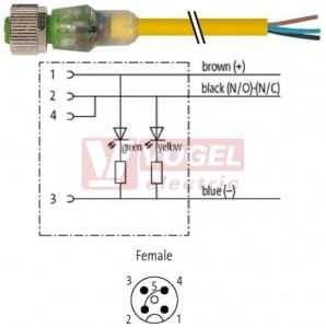 7000-12281-0130750 konektor M12/4-pin/2xLED/zás/přímý - kabel ŽL PVC 4x0,34mm2 L=7,5m - volný konec