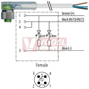 7000-12401-2130750 konektor M12/4-pin/2xLED/zás/úhlový - kabel ŠE PVC 4x0,34mm2 L=7,5m - volný konec