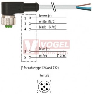 7000-12361-2352000 konektor M12/5-pin/zás/úhlový - kabel ŠE PUR 5x0,34mm2 L=20,0m - volný konec