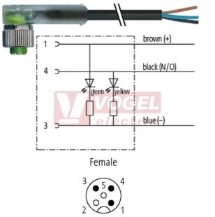 7000-12381-6530300 konektor M12/3-pin/2xLED/zás/úhlový - kabel ČE PUR do svařovny 3x0,34mm2 L=3,0m - volný konec