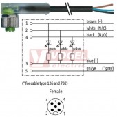 7000-12441-6251500 konektor M12/5-pin/3xLED/zás/úhlový - kabel ČE PUR/PVC 5x0,34mm2 L=15,0m - volný konec