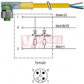 7000-12381-0231000 konektor M12/3-pin/2xLED/zás/úhlový - kabel ŽL PUR/PVC 3x0,34mm2 L=10,0m - volný konec