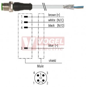 7000-13081-3310060 konektor M12/4-pin/vidl/přímý - kabel ŠE PUR/PVC 4x0,34mm2 L=0,6m - volný konec