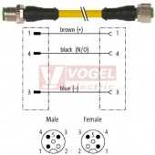 7000-40001-0130300 konektor M12/3-pin/vidl/přímý - kabel ŽL PVC 3x0,34mm2 L=3,0m - konektor M12/3-pin/zás/přímý