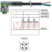 7000-12421-6240300 konektor M12/4-pin/3xLED/zás/úhlový - kabel ČE PUR/PVC 4x0,34mm2 L=3,0m - volný konec