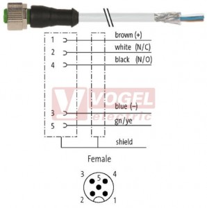 7000-13221-3491500 konektor M12/5-pin/zás/přímý - kabel ŠE PUR/PVC 5x0,34mm2 L=15,0m - volný konec